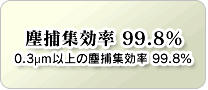 塵捕集効率 99.8％ 0.3μm以上の塵捕集効率 99.8％